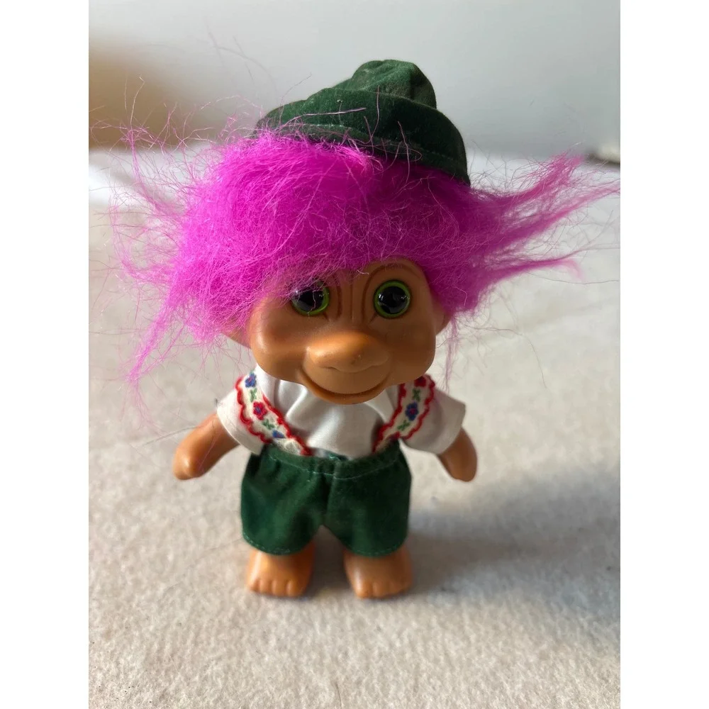 Vintage Troll Doll Purple‎ Hair Green Hat Outfit Collectible Toy